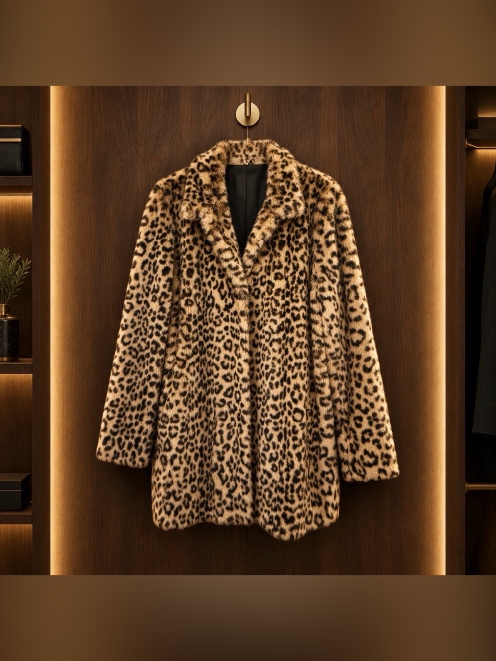Zara Trafaluc Leopard Print Faux Fur Pea Coat — Size L